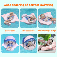 Load image into Gallery viewer, Floating Bed Mambobaby Float with Canopy Manta Ray Skin-friendly Baby Swim Float with Tail Waterproof Non-Inflatable Mambo Float Smart Swim Trainer Soft Solid Infant Pool Float 3-24 months Baby Swim Ring