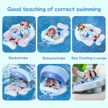 Load image into Gallery viewer, Floating Bed Mambobaby Float with Canopy Skin-friendly Baby Swim Float with Tail Waterproof Non-Inflatable Mambo Float Smart Swim Trainer Soft Solid Infant Pool Float 3-24 months Baby Swim Ring