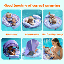 Load image into Gallery viewer, Floating Bed Mambobaby Float with Canopy and Tail Donut New Upgraded Non-inflatable Baby Pool Float Mambo Float Swim Trainer Solid Infant Swim Float Adjustable Pearl Foam Baby Swim Ring