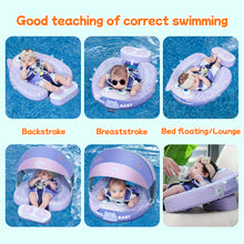 Load image into Gallery viewer, Floating Bed Mambobaby Float with Canopy and Tail Donut New Upgraded Non-inflatable Baby Pool Float Mambo Float Swim Trainer Solid Infant Swim Float Adjustable Pearl Foam Baby Swim Ring