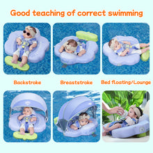 Load image into Gallery viewer, Floating Bed Mambobaby Float with Canopy and Tail New Upgraded Non-inflatable Baby Pool Float Mambo Float Swim Trainer Solid Infant Swim Float Adjustable Pearl Foam Baby Swim Ring