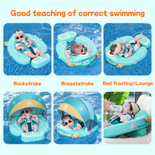 Load image into Gallery viewer, Floating Bed Mambobaby Float with Canopy Skin-friendly Baby Swim Float with Tail Waterproof Non-Inflatable Mambo Float Smart Swim Trainer Soft Solid Infant Pool Float 3-24 months Baby Swim Ring