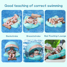 Load image into Gallery viewer, Mesh Bed Floating Mambobaby Float with Canopy and Tail New Upgraded Non-inflatable Baby Pool Float Mambo Float Swim Trainer Solid Infant Swim Float Adjustable Pearl Foam Baby Swim Ring