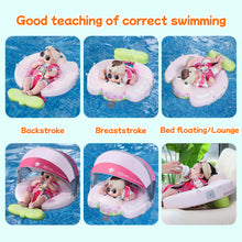 Load image into Gallery viewer, Floating Bed Mambobaby Float with Canopy and Tail New Upgraded Non-inflatable Baby Pool Float Mambo Float Swim Trainer Solid Infant Swim Float Adjustable Pearl Foam Baby Swim Ring