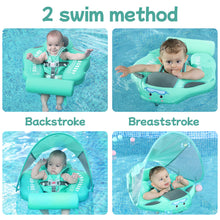 Load image into Gallery viewer, Mambobaby Float Add Tail No Flip Over Non-Inflatable Baby Swim Float Pearl Foam Solid Water Floats Smart Swim Trainer Infant Pool Float Swim Ring with Sun Canopy