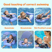 Load image into Gallery viewer, Floating Mesh Bed Mambobaby Float with Canopy and Tail New Upgraded Non-inflatable Baby Pool Float Mambo Float Swim Trainer Solid Infant Swim Float Adjustable Pearl Foam Baby Swim Ring aged 3-24Months