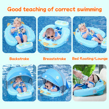 Load image into Gallery viewer, Floating Bed Mambobaby Float Add Tail No Flip Over Non-Inflatable Baby Swim Float Pearl Foam Solid Water Floats Smart Swim Trainer Infant Pool Float Swim Ring with Sun Canopy
