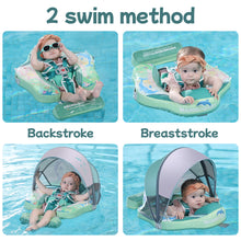 Load image into Gallery viewer, Mambobaby Float with Canopy Skin-friendly Baby Swim Float with Tail Waterproof Non-Inflatable Mambo Float Smart Swim Trainer Soft Solid Infant Pool Float 3-24 months Baby Swim Ring