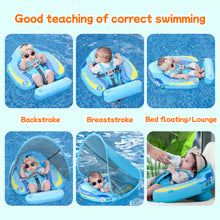 Load image into Gallery viewer, Mambobaby Float Add Tail No Flip Over Non-Inflatable Baby Swim Float Pearl Foam Solid Water Floats Smart Swim Trainer Infant Pool Float Swim Ring with Sun Canopy