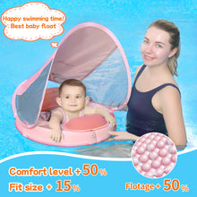Load image into Gallery viewer, Fold-able Easy Carry with Tail Canopy Crotch Non-Inflatable Baby Float Mambobaby Float Smart Swim Trainer Soft Solid Waist Swim Ring Water Toy Infant Pool Float New