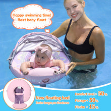 Load image into Gallery viewer, Floating Bed Mambobaby Float with Canopy and Tail Donut New Upgraded Non-inflatable Baby Pool Float Mambo Float Swim Trainer Solid Infant Swim Float Adjustable Pearl Foam Baby Swim Ring