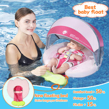 Load image into Gallery viewer, Floating Bed Mambobaby Float with Canopy and Tail New Upgraded Non-inflatable Baby Pool Float Mambo Float Swim Trainer Solid Infant Swim Float Adjustable Pearl Foam Baby Swim Ring