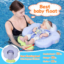 Load image into Gallery viewer, Floating Bed Mambobaby Float with Canopy and Tail New Upgraded Non-inflatable Baby Pool Float Mambo Float Swim Trainer Solid Infant Swim Float Adjustable Pearl Foam Baby Swim Ring