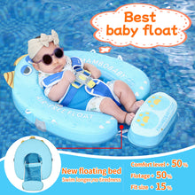 Load image into Gallery viewer, Floating Bed Mambobaby Float Add Tail No Flip Over Non-Inflatable Baby Swim Float Pearl Foam Solid Water Floats Smart Swim Trainer Infant Pool Float Swim Ring with Sun Canopy