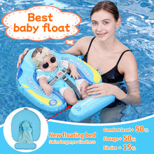 Load image into Gallery viewer, Mambobaby Float Add Tail No Flip Over Non-Inflatable Baby Swim Float Pearl Foam Solid Water Floats Smart Swim Trainer Infant Pool Float Swim Ring with Sun Canopy