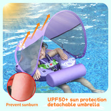 Load image into Gallery viewer, Big Buoyancy and Comfort Mambobaby Float with Canopy and Tail New Upgraded Non-inflatable Baby Pool Float Mambo Float Swim Trainer Solid Infant Swim Float Adjustable Pearl Foam Baby Swim Ring