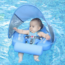 Load image into Gallery viewer, Cloth Mambobaby Newest Non Inflatable Baby Float Size Improved Add Tail Avoid Flip Over Swim Trainer Solid Infant Pool Float with Canopy UPF 50+ Swim Ring