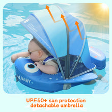 Load image into Gallery viewer, Floating Bed Mambobaby Float with Canopy Skin-friendly Baby Swim Float with Tail Waterproof Non-Inflatable Mambo Float Smart Swim Trainer Soft Solid Infant Pool Float 3-24 months Baby Swim Ring