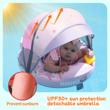Load image into Gallery viewer, Floating Bed Mambobaby Float with Canopy and Tail Donut New Upgraded Non-inflatable Baby Pool Float Mambo Float Swim Trainer Solid Infant Swim Float Adjustable Pearl Foam Baby Swim Ring
