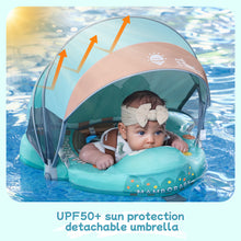 Load image into Gallery viewer, Mesh Bed Floating Mambobaby Float with Canopy and Tail New Upgraded Non-inflatable Baby Pool Float Mambo Float Swim Trainer Solid Infant Swim Float Adjustable Pearl Foam Baby Swim Ring