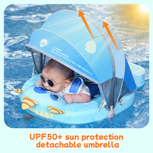 Load image into Gallery viewer, Floating Bed Mambobaby Float Add Tail No Flip Over Non-Inflatable Baby Swim Float Pearl Foam Solid Water Floats Smart Swim Trainer Infant Pool Float Swim Ring with Sun Canopy