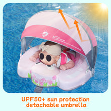 Load image into Gallery viewer, Floating Bed Mambobaby Float with Canopy and Tail New Upgraded Non-inflatable Baby Pool Float Mambo Float Swim Trainer Solid Infant Swim Float Adjustable Pearl Foam Baby Swim Ring