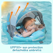 Load image into Gallery viewer, Mambobaby Float with Canopy Skin-friendly Baby Swim Float with Tail Waterproof Non-Inflatable Mambo Float Smart Swim Trainer Soft Solid Infant Pool Float 3-24 months Baby Swim Ring