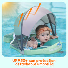 Load image into Gallery viewer, Mambobaby Float with Canopy Skin-friendly Baby Swim Float with Tail Waterproof Non-Inflatable Mambo Float Smart Swim Trainer Soft Solid Infant Pool Float 3-24 months Baby Swim Ring