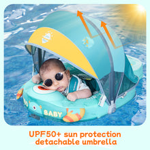 Load image into Gallery viewer, Floating Bed Mambobaby Float with Canopy Skin-friendly Baby Swim Float with Tail Waterproof Non-Inflatable Mambo Float Smart Swim Trainer Soft Solid Infant Pool Float 3-24 months Baby Swim Ring