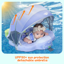 Load image into Gallery viewer, Floating Bed Mambobaby Float with Canopy and Tail New Upgraded Non-inflatable Baby Pool Float Mambo Float Swim Trainer Solid Infant Swim Float Adjustable Pearl Foam Baby Swim Ring