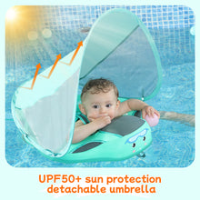 Load image into Gallery viewer, Mambobaby Float Add Tail No Flip Over Non-Inflatable Baby Swim Float Pearl Foam Solid Water Floats Smart Swim Trainer Infant Pool Float Swim Ring with Sun Canopy