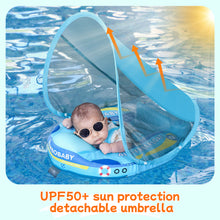 Load image into Gallery viewer, Mambobaby Float Add Tail No Flip Over Non-Inflatable Baby Swim Float Pearl Foam Solid Water Floats Smart Swim Trainer Infant Pool Float Swim Ring with Sun Canopy