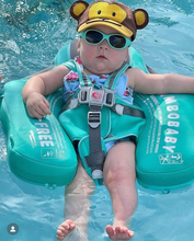 Load image into Gallery viewer, Cloth Mambobaby Newest Non Inflatable Baby Float Size Improved Add Tail Avoid Flip Over Swim Trainer Solid Infant Pool Float with Canopy UPF 50+ Swim Ring