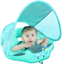 Load image into Gallery viewer, Mambobaby Float Add Tail No Flip Over Non-Inflatable Baby Swim Float Pearl Foam Solid Water Floats Smart Swim Trainer Infant Pool Float Swim Ring with Sun Canopy