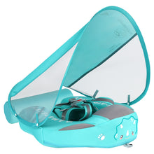 Load image into Gallery viewer, Cloth Mambobaby Newest Non Inflatable Baby Float Size Improved Add Tail Avoid Flip Over Swim Trainer Solid Infant Pool Float with Canopy UPF 50+ Swim Ring