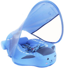 Load image into Gallery viewer, Cloth Mambobaby Newest Non Inflatable Baby Float Size Improved Add Tail Avoid Flip Over Swim Trainer Solid Infant Pool Float with Canopy UPF 50+ Swim Ring