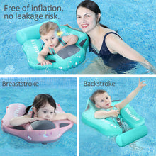 Load image into Gallery viewer, Cloth Mambobaby Newest Non Inflatable Baby Float Size Improved Add Tail Avoid Flip Over Swim Trainer Solid Infant Pool Float with Canopy UPF 50+ Swim Ring