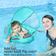 Load image into Gallery viewer, Cloth Mambobaby Newest Non Inflatable Baby Float Size Improved Add Tail Avoid Flip Over Swim Trainer Solid Infant Pool Float with Canopy UPF 50+ Swim Ring