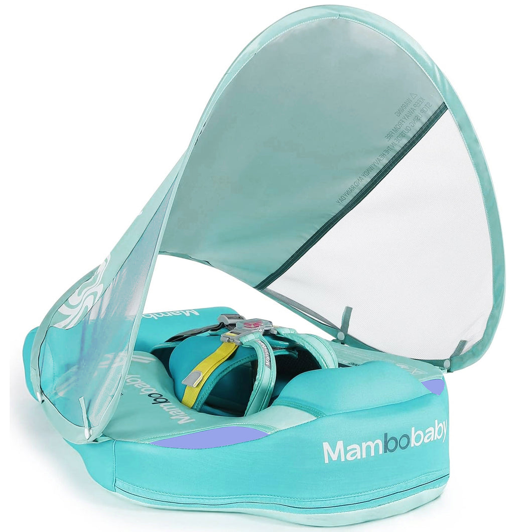 Mambobaby Float with Canopy UPF 50+ Sun Protection Pearl Foam Non-inflatable Solid Baby Pool Float with Tail Mambo Float Swim Trainer Skin-friendly Infant Swimming Ring