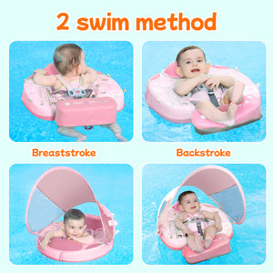 Fold-able Easy Carry with Tail Canopy Crotch Non-Inflatable Baby Float Mambobaby Float Smart Swim Trainer Soft Solid Waist Swim Ring Water Toy Infant Pool Float New