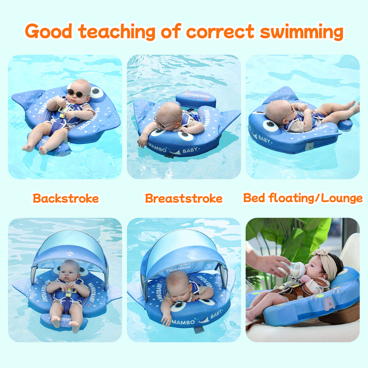 Floating Bed Mambobaby Float with Canopy Skin-friendly Baby Swim Float ...