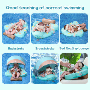 Floating Bed Mambobaby Float with Canopy and Tail New Upgraded Non-inflatable Baby Pool Float Mambo Float Swim Trainer Solid Infant Swim Float Adjustable Pearl Foam Baby Swim Ring