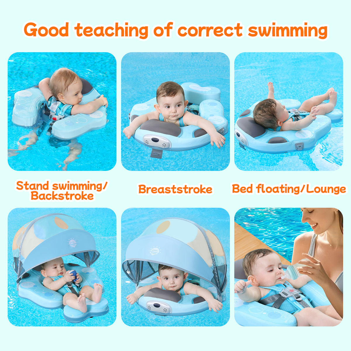 Floating Strollers 3-48 Months Mambobaby Swim Float Baby Stroller Canopy 4 Swim Ways Non ...