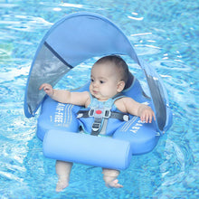 Load image into Gallery viewer, Cloth Mambobaby Newest Non Inflatable Baby Float Size Improved Add Tail Avoid Flip Over Swim Trainer Solid Infant Pool Float with Canopy UPF 50+ Swim Ring
