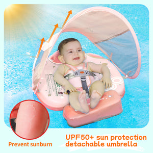 Fold-able Easy Carry with Tail Canopy Crotch Non-Inflatable Baby Float Mambobaby Float Smart Swim Trainer Soft Solid Waist Swim Ring Water Toy Infant Pool Float New