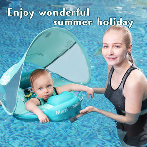 Mambobaby Float with Canopy UPF 50+ Sun Protection Pearl Foam Non-inflatable Solid Baby Pool Float with Tail Mambo Float Swim Trainer Skin-friendly Infant Swimming Ring