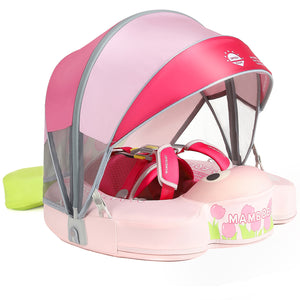Floating Bed Mambobaby Float with Canopy and Tail New Upgraded Non-inflatable Baby Pool Float Mambo Float Swim Trainer Solid Infant Swim Float Adjustable Pearl Foam Baby Swim Ring