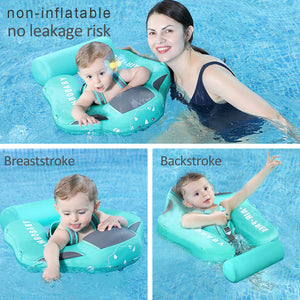 Cloth Mambobaby Newest Non Inflatable Baby Float Size Improved Add Tail Avoid Flip Over Swim Trainer Solid Infant Pool Float with Canopy UPF 50+ Swim Ring